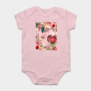 Elegant Vintage flowers and roses garden shabby chic, vintage botanical, pink floral pattern pink artwork over a Baby Bodysuit